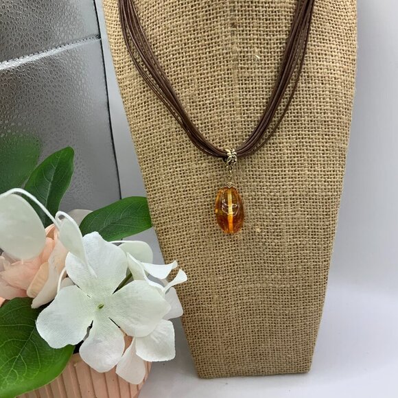 Lia Sophia Buona Sera Faux Amber Glass Multi Leather Cord Necklace - Picture 2 of 5
